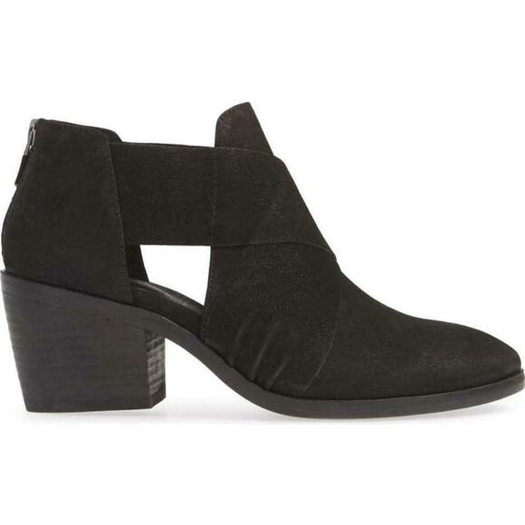 Eileen Fisher Vero Cuoio Alas Black Suede Cut Out Ankle Booties Womens Size 8.5 - Picture 1 of 14